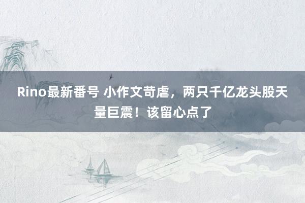 Rino最新番号 小作文苛虐，两只千亿龙头股天量巨震！该留心点了