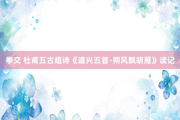 拳交 杜甫五古组诗《遣兴五首-朔风飘胡雁》读记