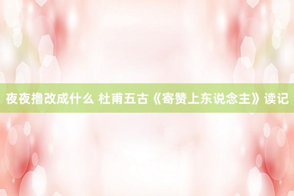 夜夜撸改成什么 杜甫五古《寄赞上东说念主》读记
