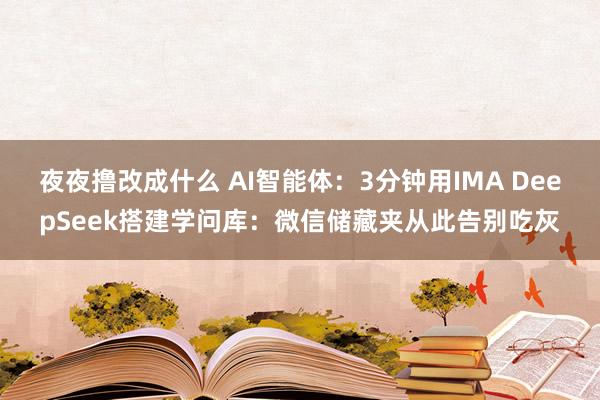夜夜撸改成什么 AI智能体：3分钟用IMA DeepSeek